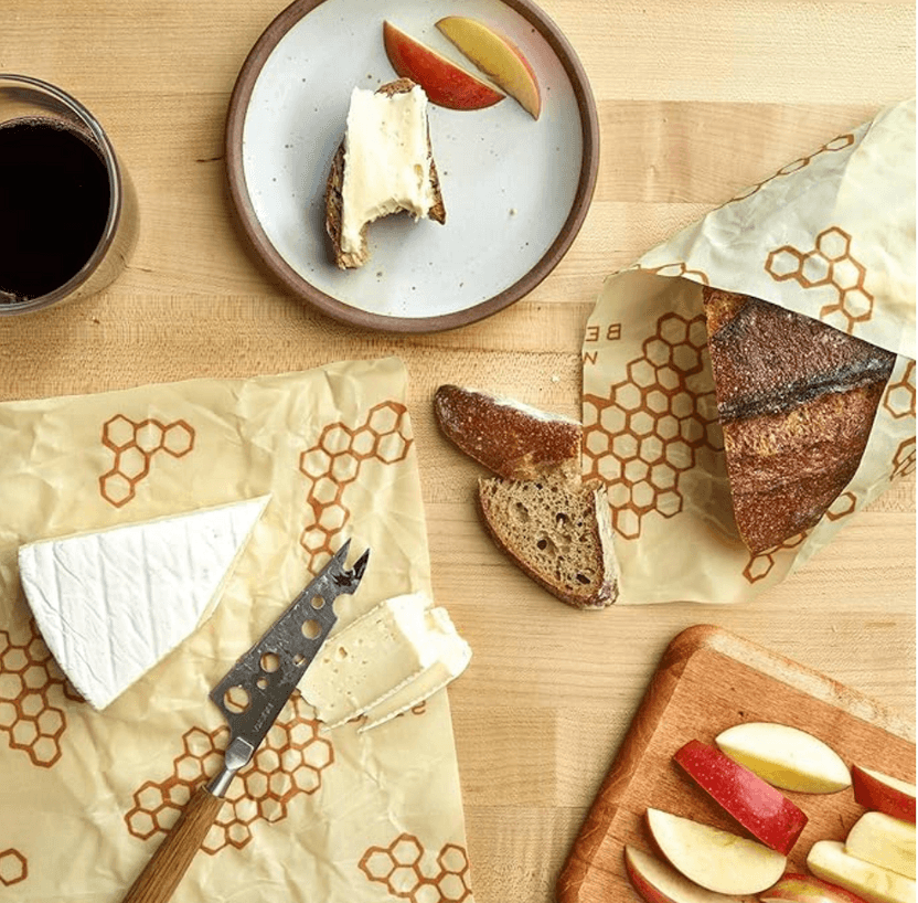 Beeswax food wrap covering food, a plastic-free alternative