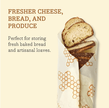 Beeswax wrapping cloth folded around fresh bread