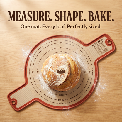 Exanas silicone baking mat with measurement rings and handle extensions — measure, shape and bake the perfect sourdough