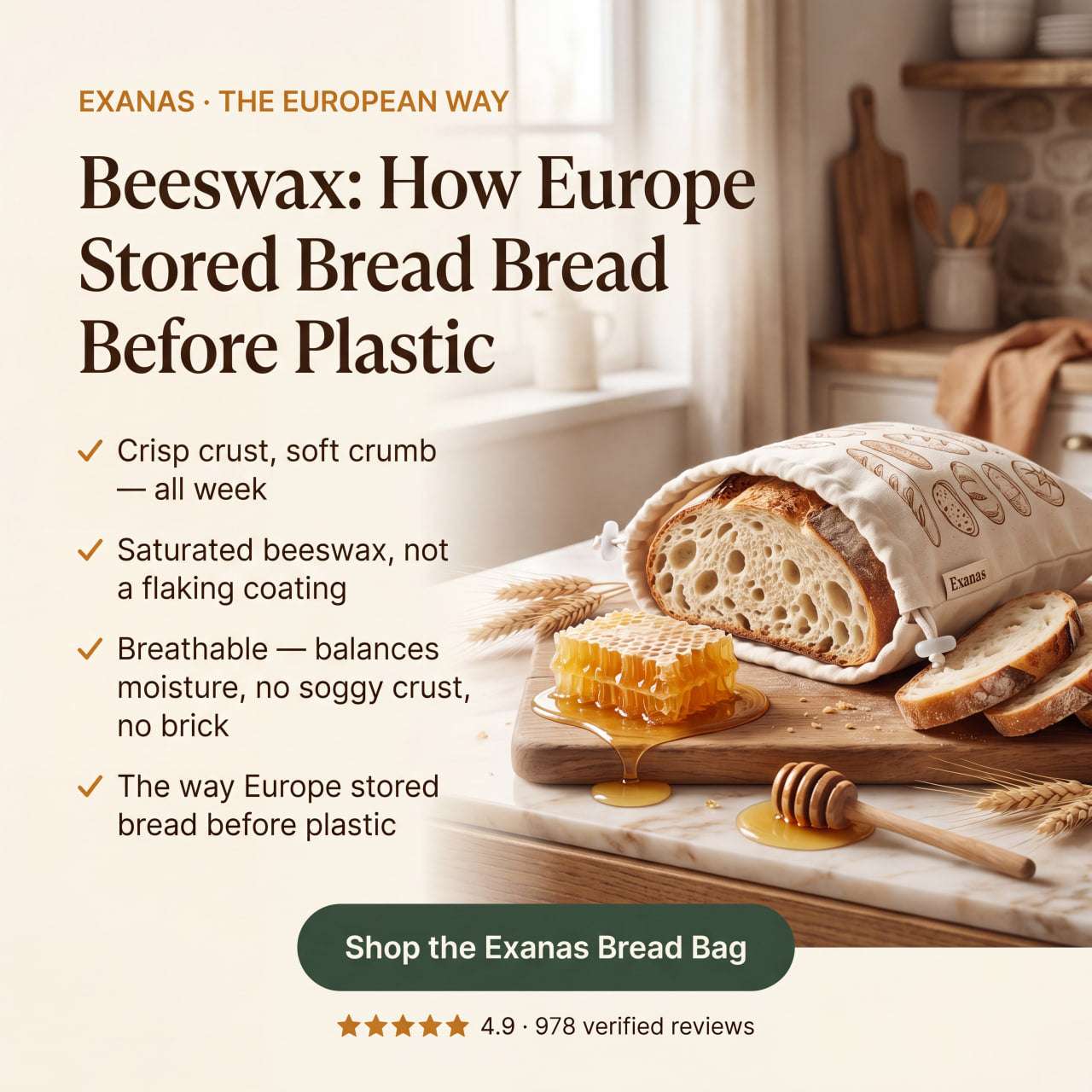 Premium 100% Cotton-Beeswax Bread Bags